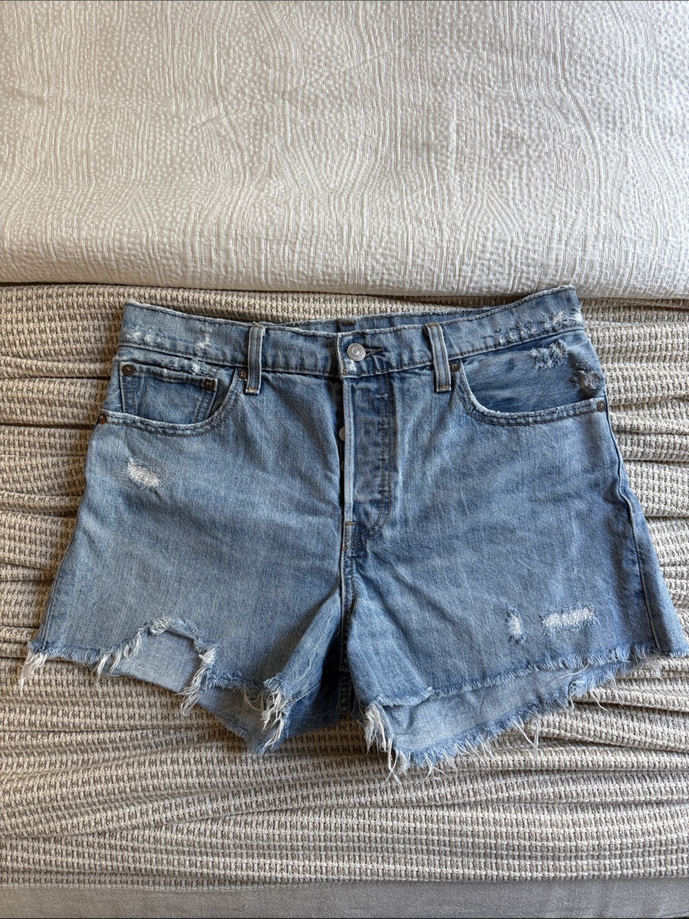 Levi's High Rise Distressed Denim Shorts
